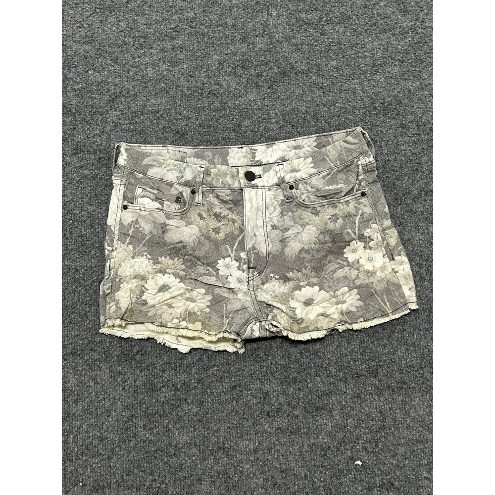 H&M Shorts Womens Size 6 Gray Floral Denim Raw Hem Casual Stretch Summer